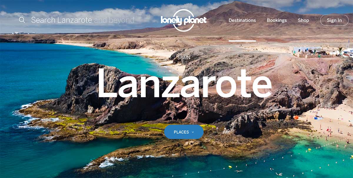 Screenshot of the Lanzarote page of the Lonely Planet website