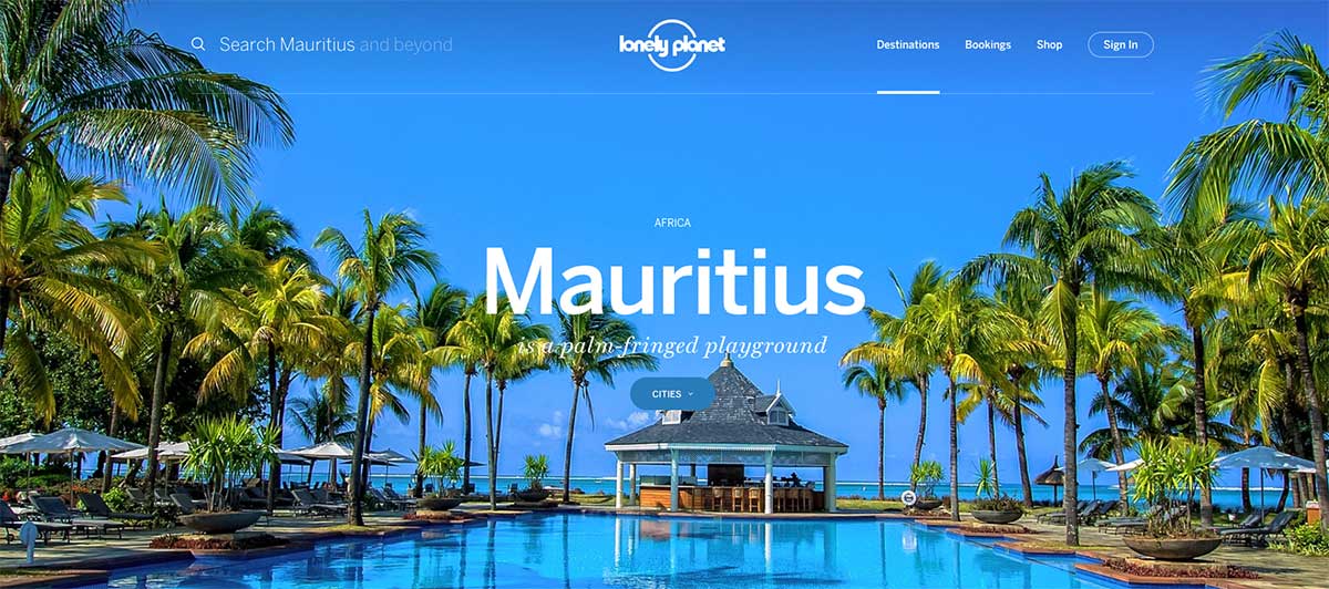 Screenshot of the Mauritius page of the Lonely Planet website
