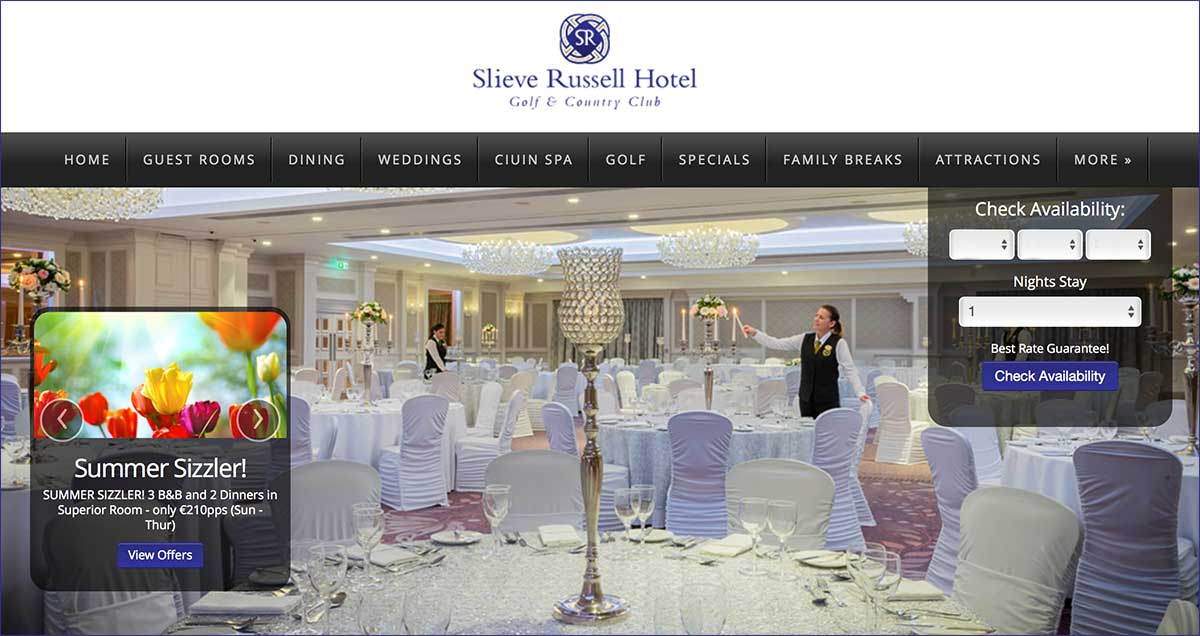 Screenshot of the Slieve Russell Hotel Cavan website