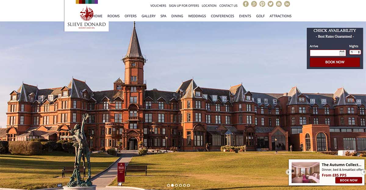 Screenshot of the Slieve Donard Resort and Spa Newcastle website