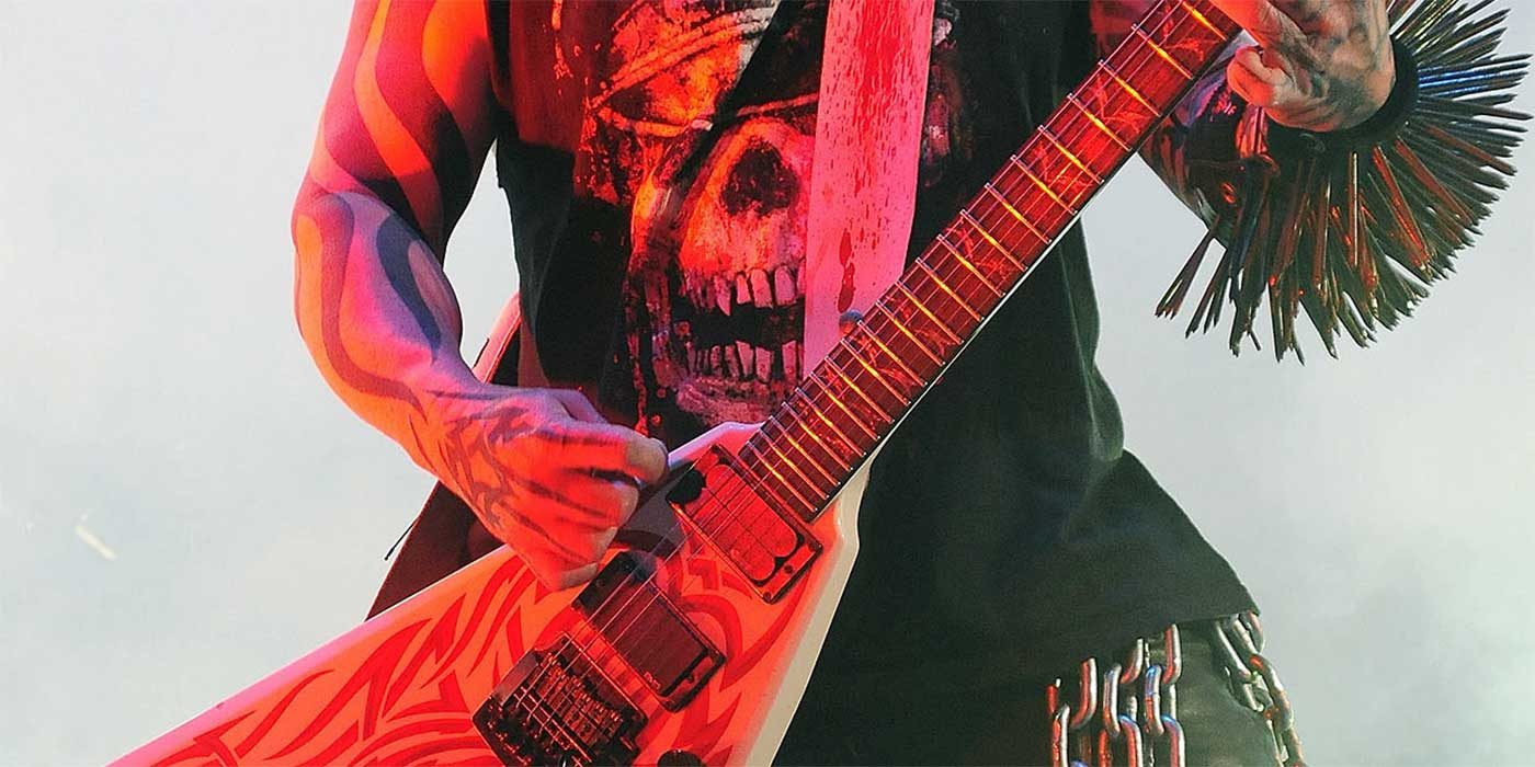 Photo of Kerry King from Slayer playing guitar on stage