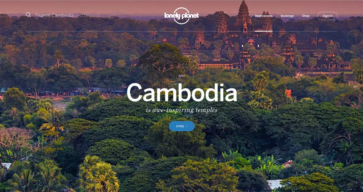 Screenshot of the Cambodia page of the Lonely Planet website