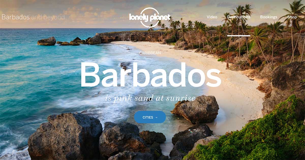 Screenshot of the Barbados page of the Lonely Planet website