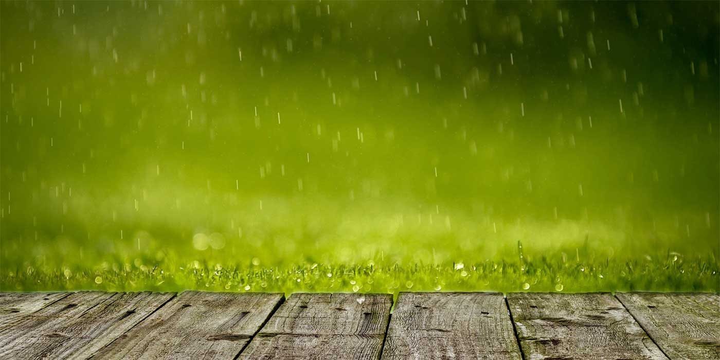 Photo of rain on a wooden decking