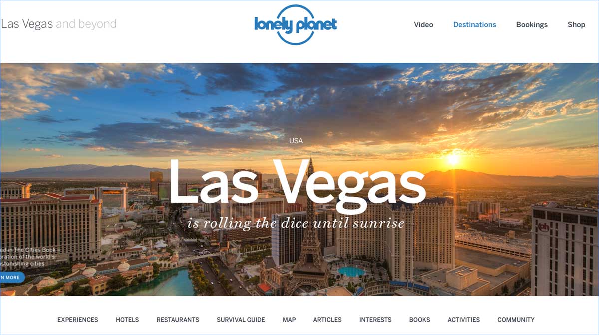Screenshot of the Las Vegas page of the Lonely Planet website