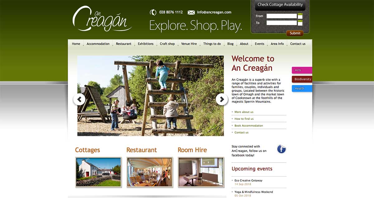 Screenshot of the An Creagan wedding venue Creggan, Omagh website