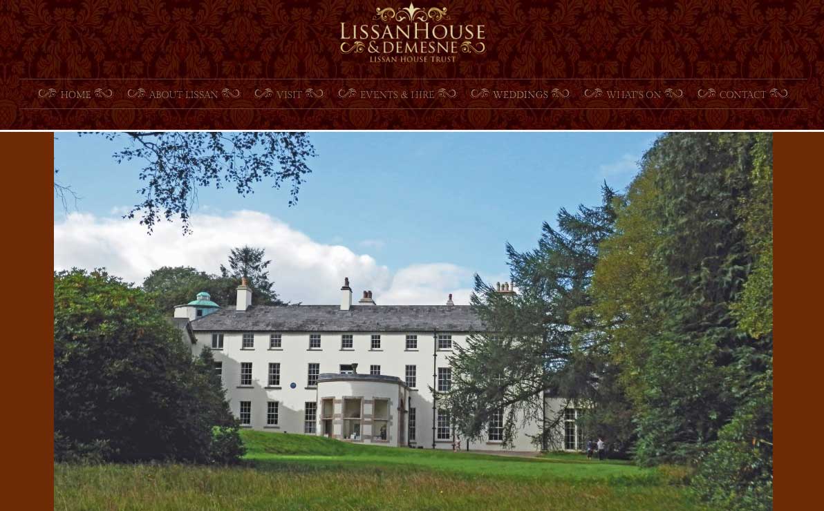 Screenshot of the Lissan House wedding venue Cookstown County Tyrone website