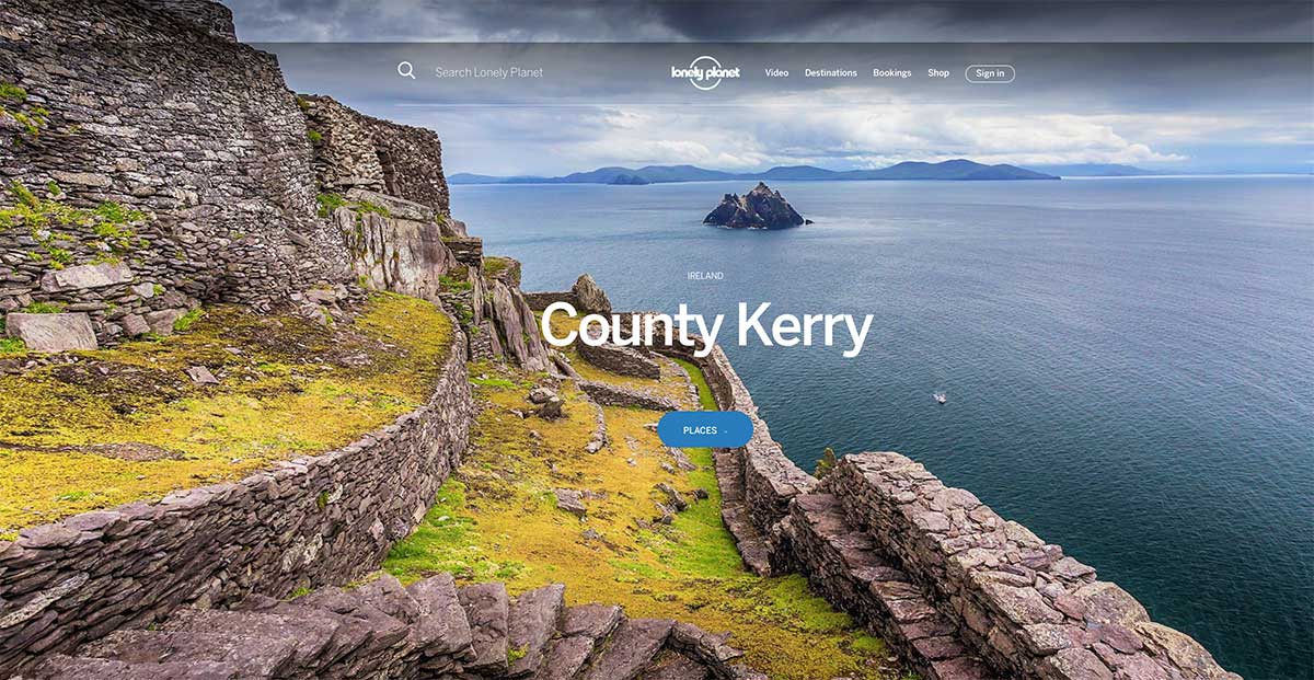 Screenshot of the County Kerry page of the Lonely Planet website
