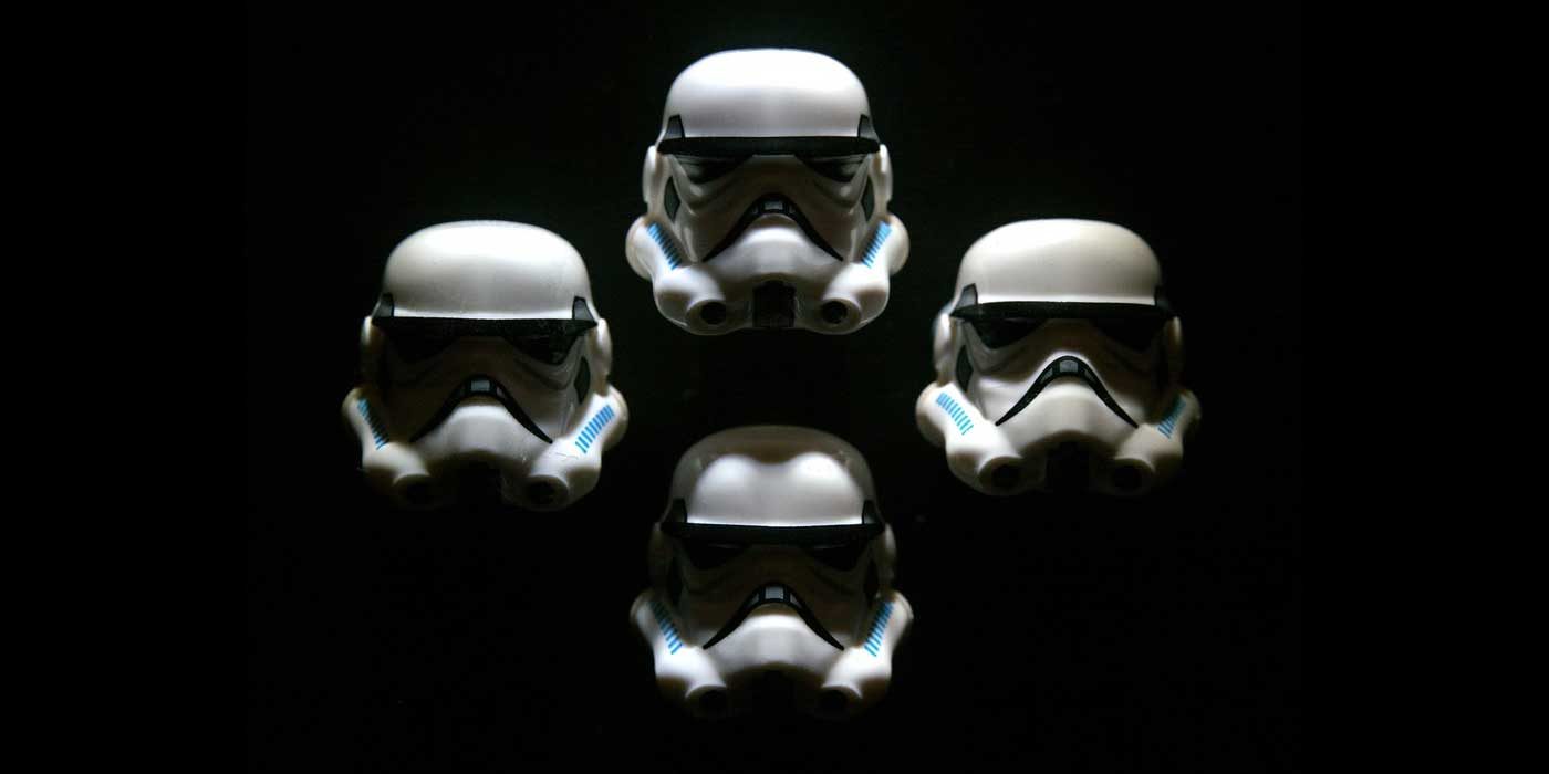 Photo of four Stormtroopers posed like Queen