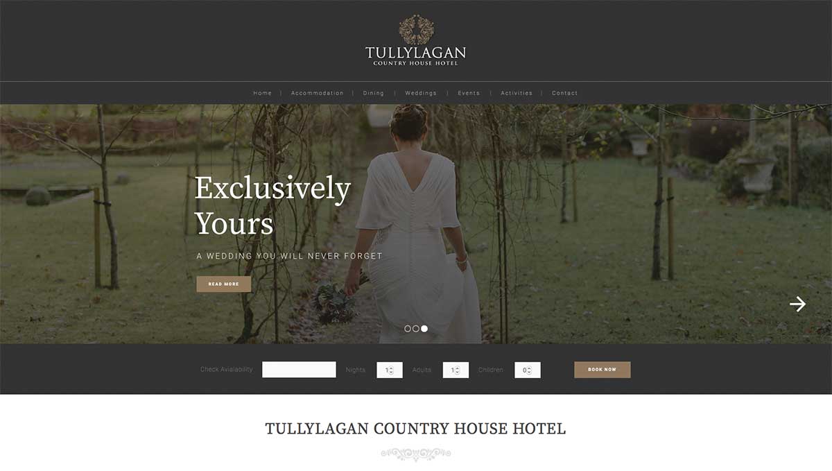 Screenshot of the Tullylagan Hotel and wedding venue Cookstown County Tyrone website