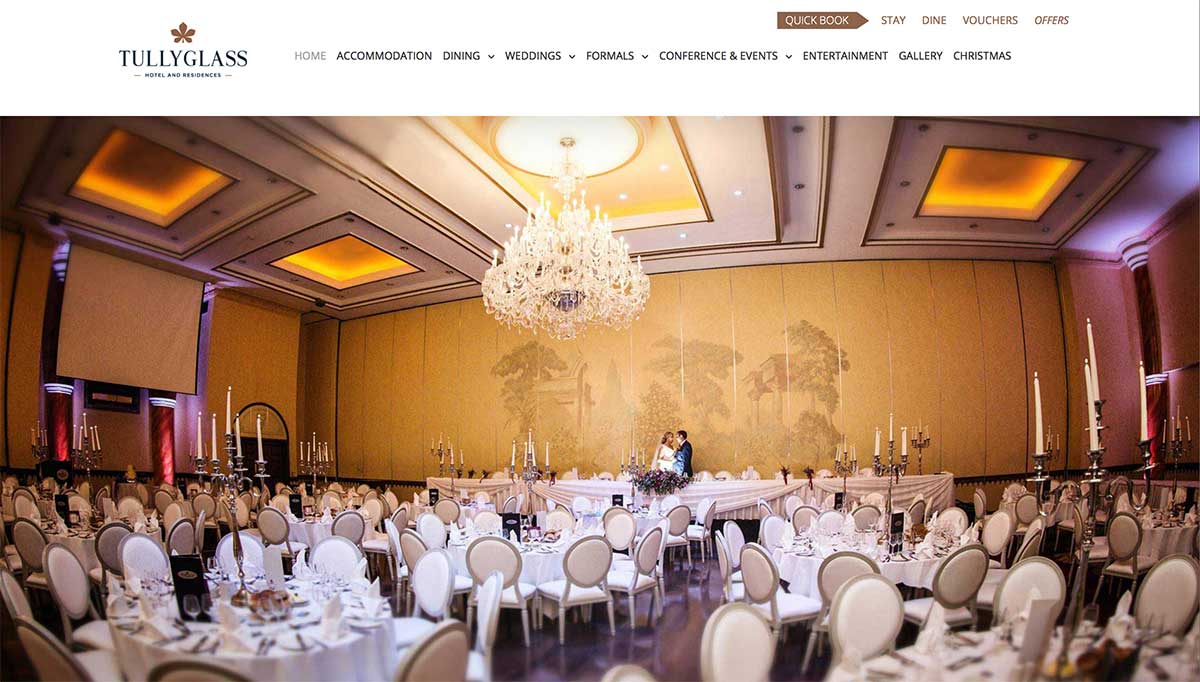 Screenshot of the Tullyglass hotel and wedding venue Ballymena County Antrim website