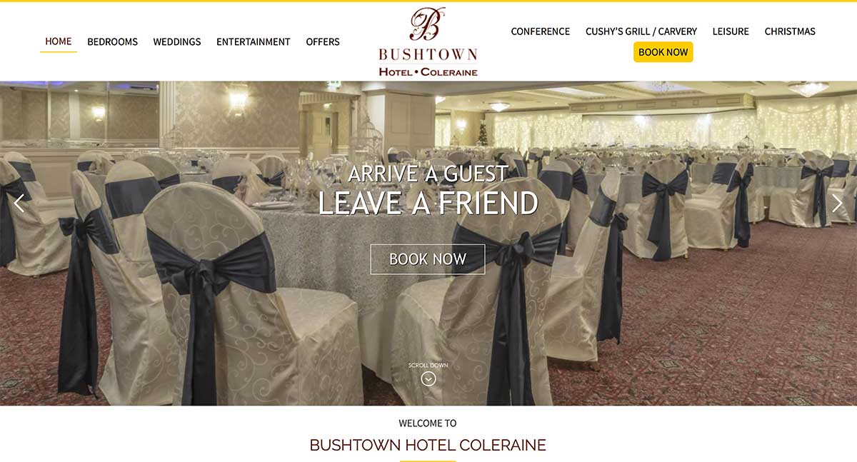 Screenshot of the Bushtown Hotel and wedding venue Coleraine County Derry website