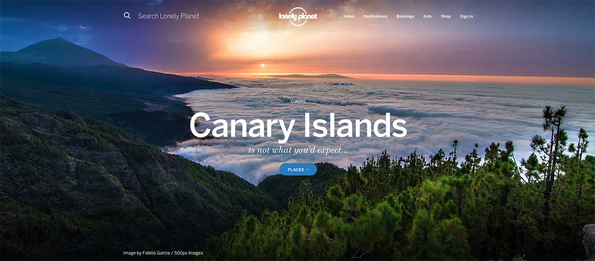 Screenshot of the Canary Islands page of the Lonely Planet website