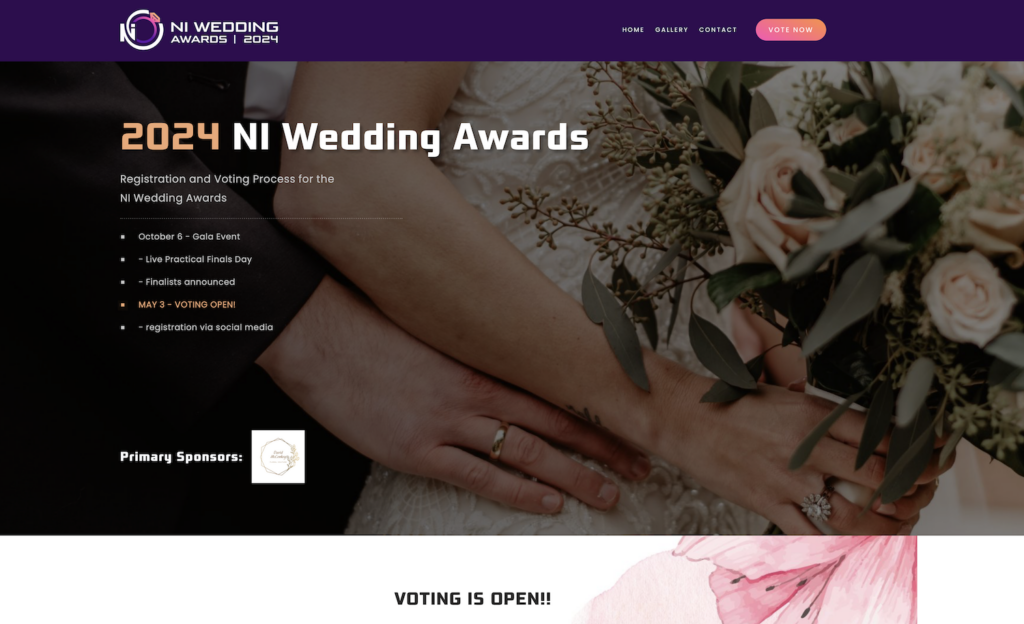 Screenshot of the NI Wedding Awards website