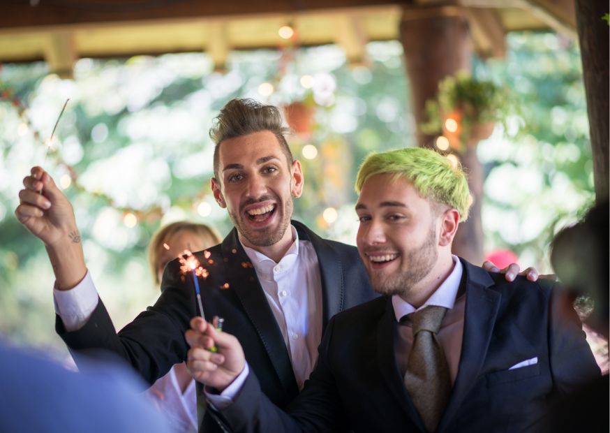 Wedding Bands Northern Ireland photo of two grooms same sex couple smiling